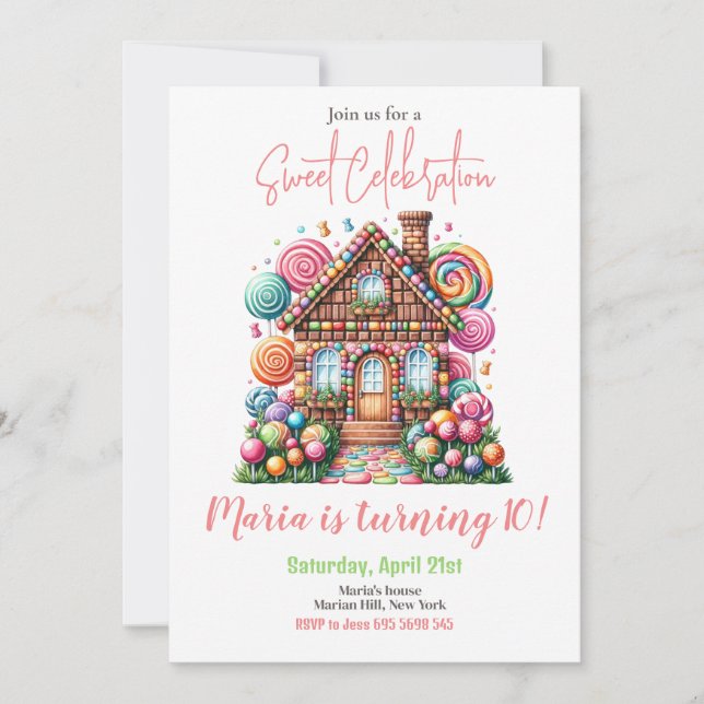 Invitation Candy Land Fille Anniversaire Sweet Celebration Ar (Devant)