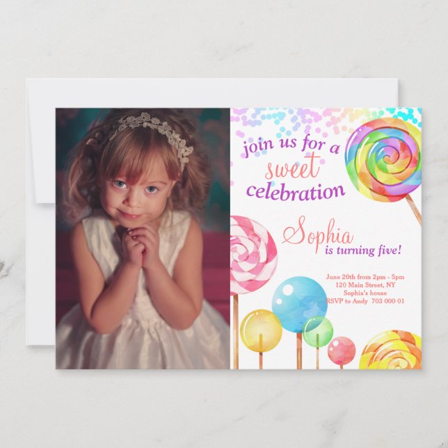 Invitation Candy Land Girl Birthday Sweet Lollipops (Devant)