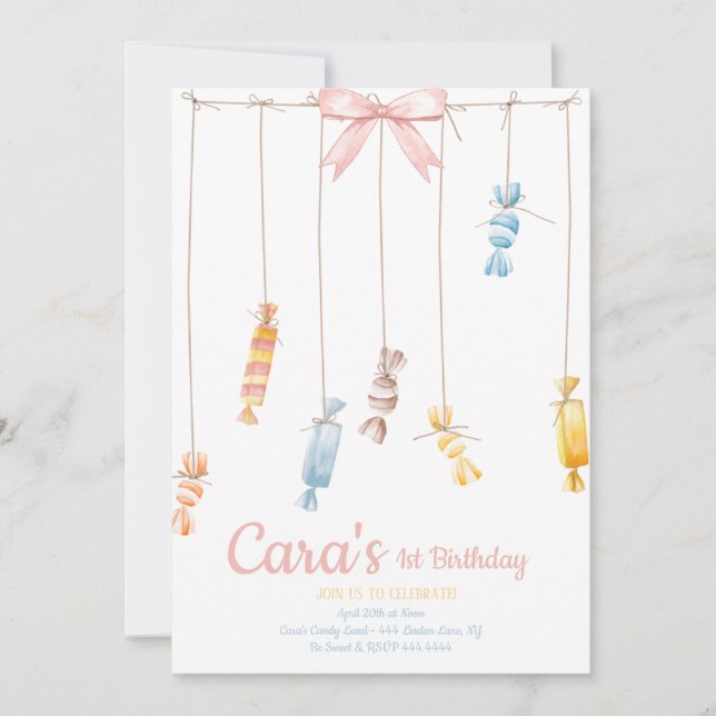 Invitation Candy land rose Premier anniversaire Fête Invitati (Devant)