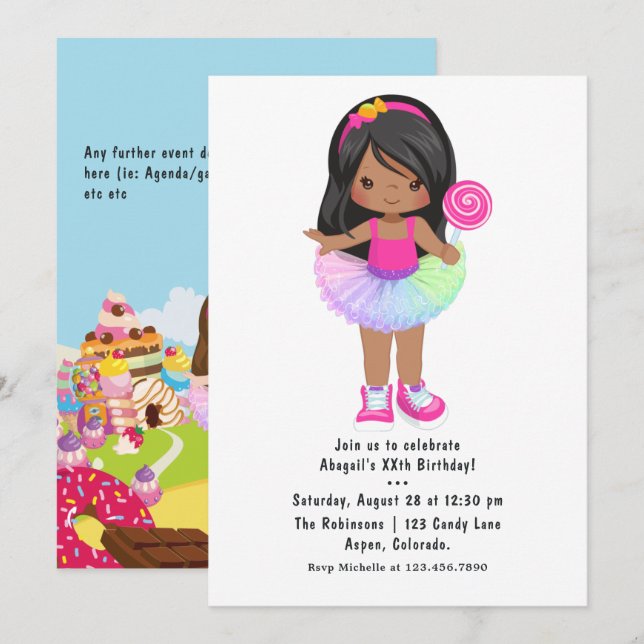 Invitation Candy Land Tutu Fête d'anniversaire (Devant / Derrière)