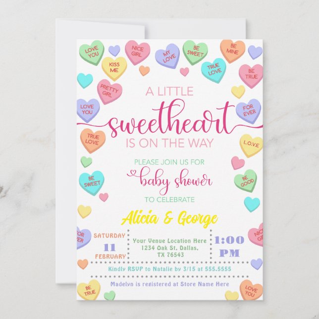 Invitation Candy Little Sweetheart est sur le baby shower Way (Devant)