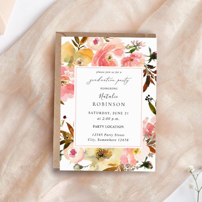 Invitation Candy Pink & Jaune Floral Graduation Party (Créateur téléchargé)