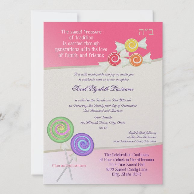 Invitation Candy Sweet Bat mitzvah Watermelon rose 2 (Devant)