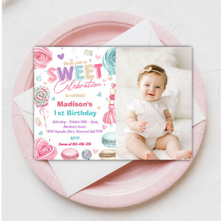 Invitation Candy Sweet Célèbre Cupcake Anniversaire Photo