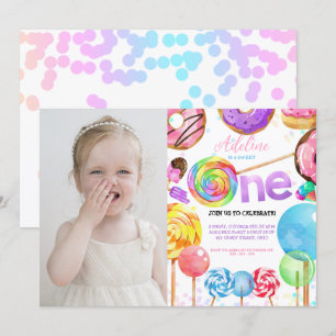 Invitation Candy Sweet Un 1er anniversaire fille mignonne cou