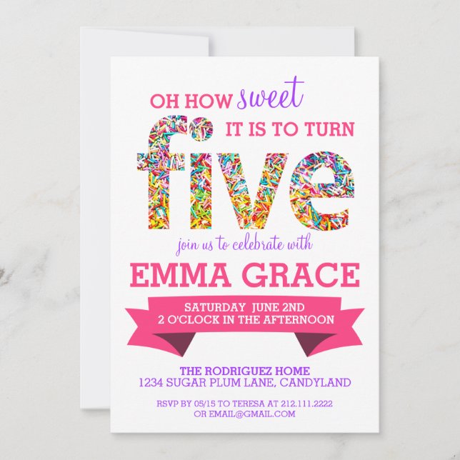 Invitation Candy Thème 5ème anniversaire fête asperge l'Invit (Devant)