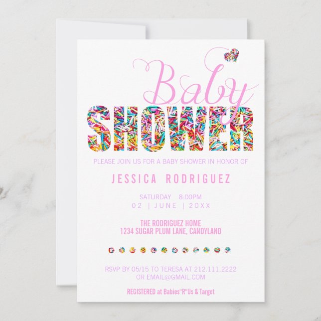 Invitation Candy Theme Baby shower party C'est une fille (Devant)