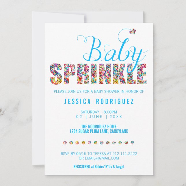 Invitation Candy Theme Baby SPRINKLE Shower Boy (Devant)