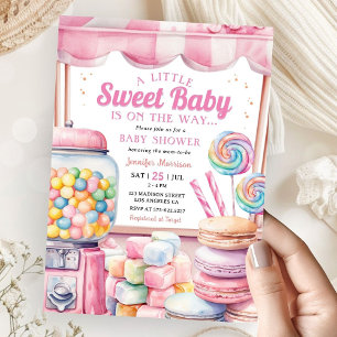 Invitation Candyland Baby Shower Fille Rose Sucré