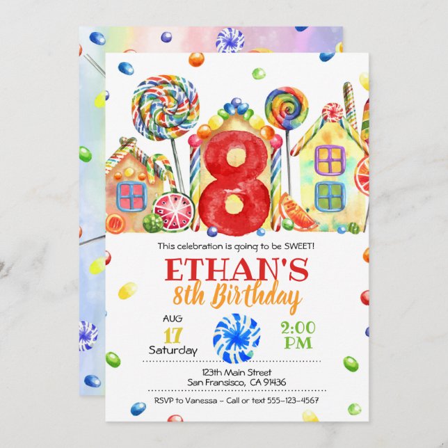 Invitation Candyland Candy pour le thème de la con (Devant / Derrière)