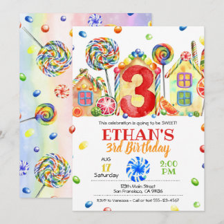 Invitation Candyland Candy pour le thème des bonbo