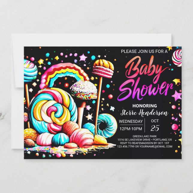 Invitation Candyland Dreamland Baby shower (Devant)