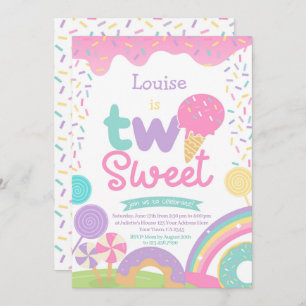 Invitation Candyland et crème glacée, deux douces 2e annivers