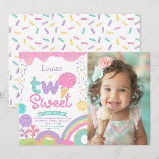 Invitation Candyland et crème glacée, deux douces 2e annivers