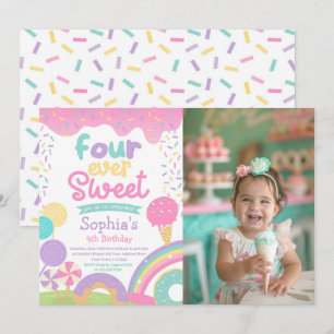 Invitation Candyland et crème glacée Quatre Anniversaire touj