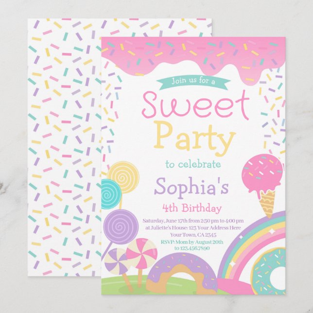 Invitation Candyland et glace entièrement personnalisables (Devant / Derrière)