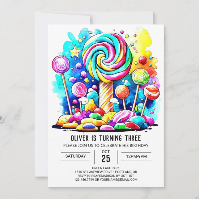 Invitation Candyland personnalisé en ligne Anniversaire (Devant)