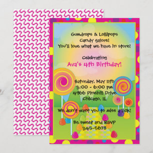 Invitation Candyland : Sugary rose sucré Lollipops bonbon