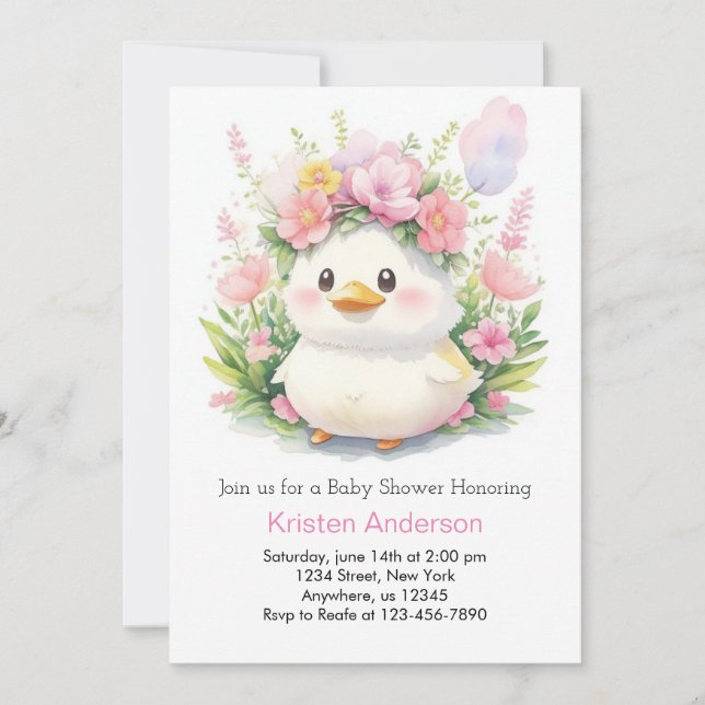Invitation Canettes en Fleur Baby Girl Douche (Devant)