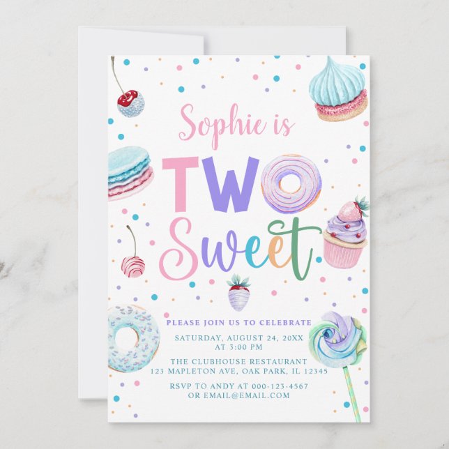 Invitation Canndy Donut Two Sweet 2nd Birthday Girl (Devant)