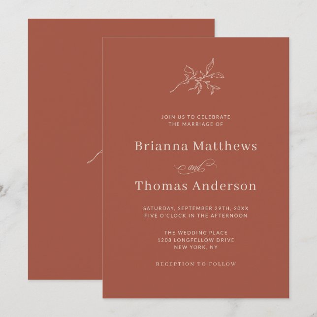 Invitation Cannelle épice Simple Élégant Mariage de automne (Devant / Derrière)