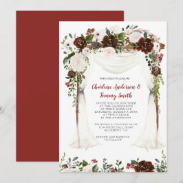 Invitation Canopée florale aquarelle bohème rustique rouge in