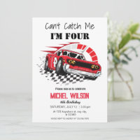 Can't Catch Me I'm Four red race car Birthday Boy