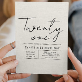 Invitation Canva blanche simple et élégante fête de 21e anniv