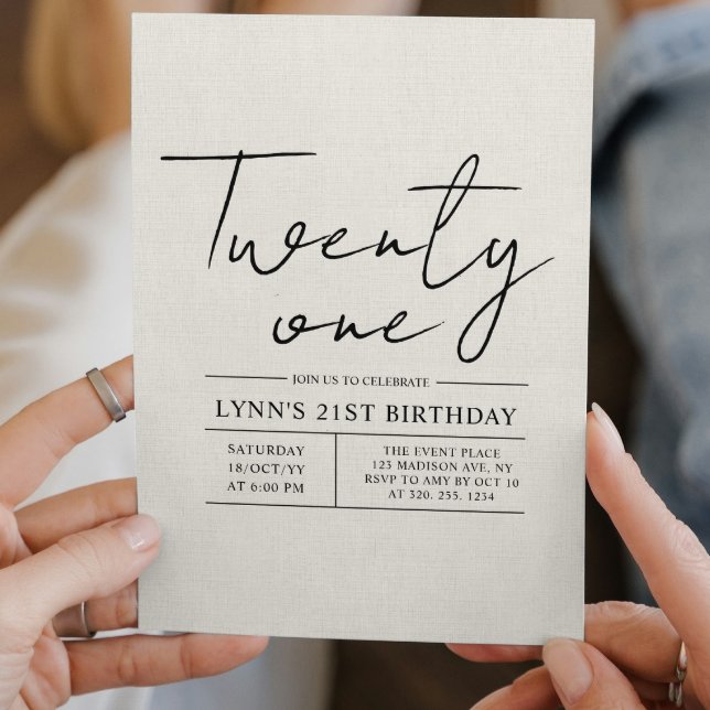 Invitation Canva blanche simple et élégante fête de 21e anniv (Créateur téléchargé)