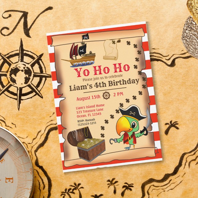 Invitation Capitaine Parrot Trésor Pirate Boy's Birthday Inv (Créateur téléchargé)