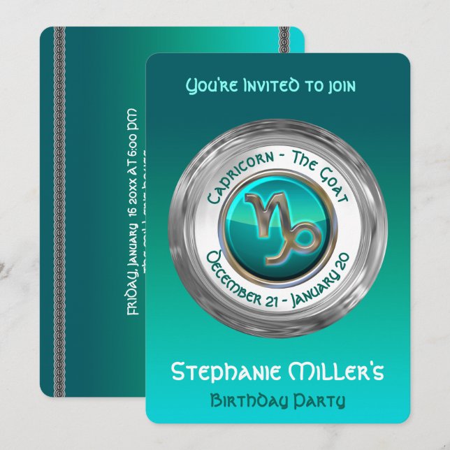 Invitation Capricorne - Signe Zodiaque de chèvre (Devant / Derrière)