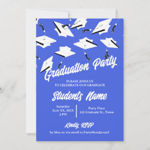 Invitation Caps de remise de diplôme bleus et blancs Photo de