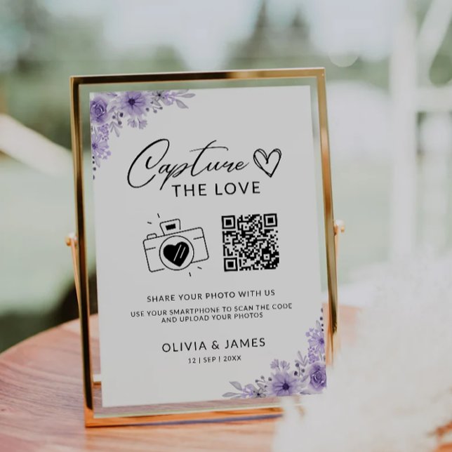Invitation Capturez Le Panneau Love Qr Code, Violet (Capture The Love Qr Code Sign, Purple Invitation)
