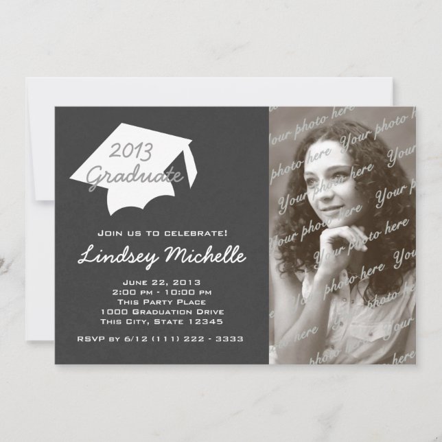 Invitation Capuchon de diplôme et photo d'ardoise (Devant)
