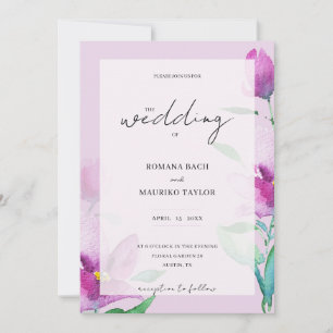 Invitation Caractère Unique De Fleurs D'art Aquarelle Violett