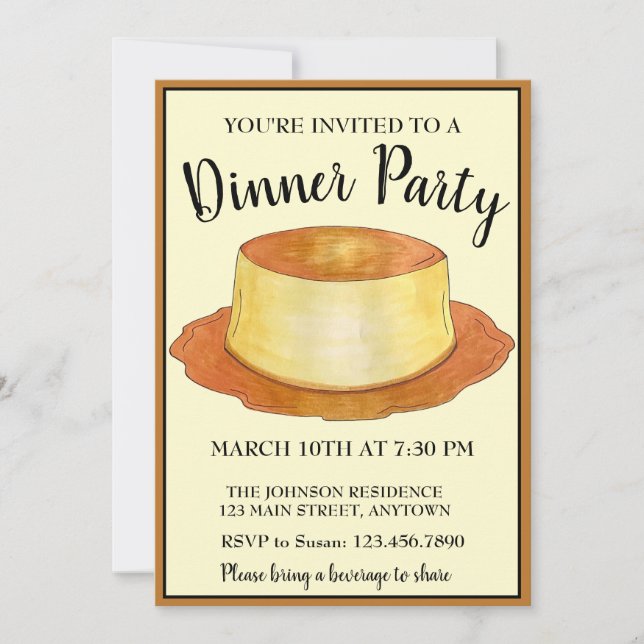 Invitation Caramel Custard Flan Espagnol Dîner de nourriture (Devant)