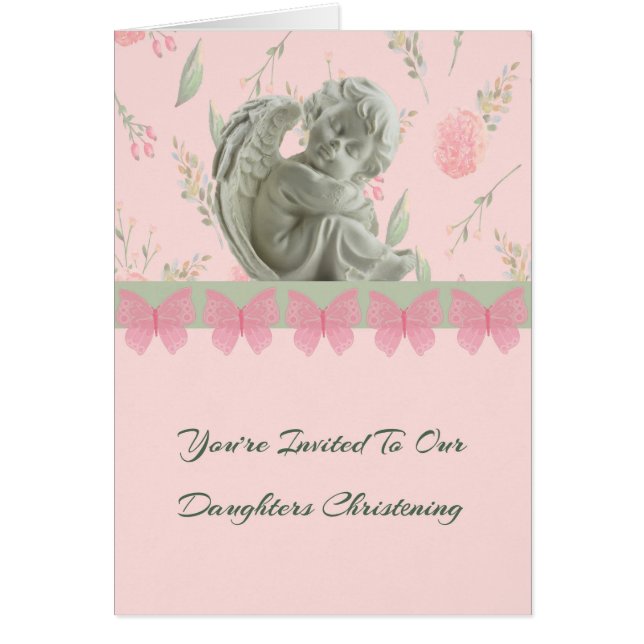 Invitation Card for Daughters Christening in Pink (Vorne)