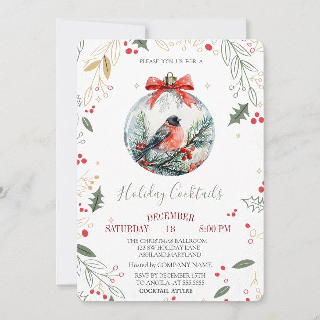 Invitation Cardinal Bird Holly Berry Ball Company Noël (Devant)