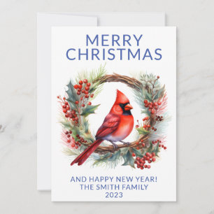 Invitation Cardinal Wreath Blue Holiday Card