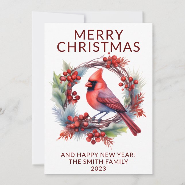 Invitation Cardinal Wreath Red Holiday Card (Devant)