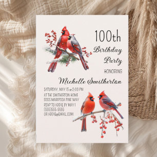 Invitation Cardinaux de neige Oiseaux d'hiver 100e anniversai