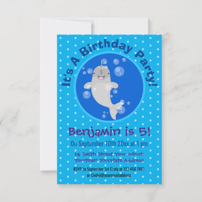 Invitation Caricature de bulles de narval joyeux (Devant)