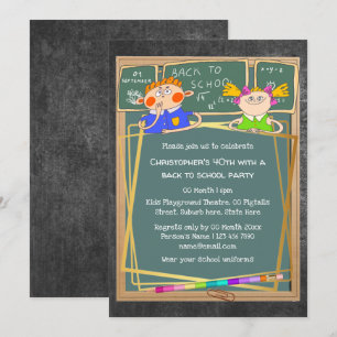 Invitation Caricature de classe d'école enfants fête adulte