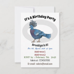 Invitation Caricature de l'oiseau pigeon couronné Victoria
