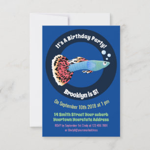 Invitation Caricature de poisson tropical guppy très chic
