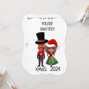 Invitation Caricature drôle personnalisée en couple de Noël