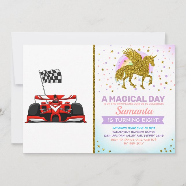 Invitation Caricature extrême de la voiture de course |Choisi (Devant)