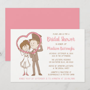 Invitation Caricature Fête de l'mariée rose Coeur de la marié