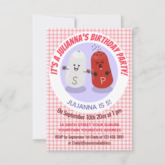 Invitation Caricature joli kawaii sel et poivre (Devant)