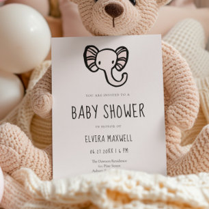 Invitation Caricature mignonne Baby shower d'éléphant rose In